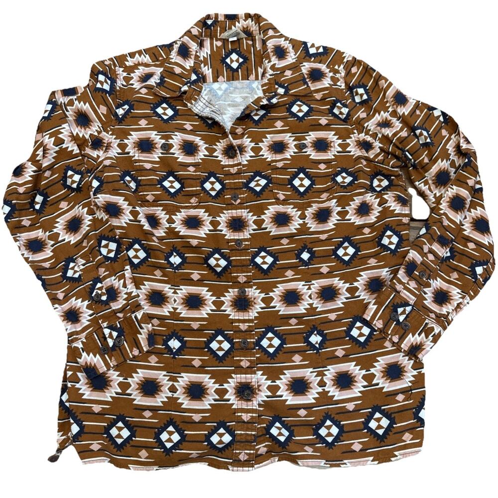 Duluth Trading Free Swingin' Womens L Shirt Aztec Southwestern Relaxed Fit 65505